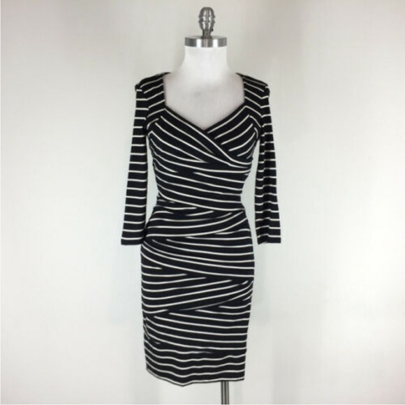 White House Black Market Slimming Striped Bandage Dress Black & White Size 2 - Picture 3 of 13
